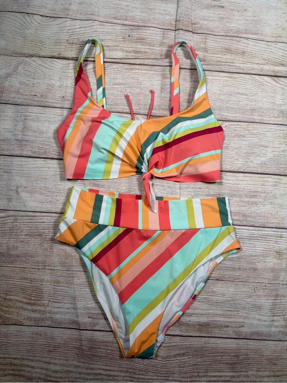 Skye Swimwear Multi-Color Striped Knot Front Bikini Set